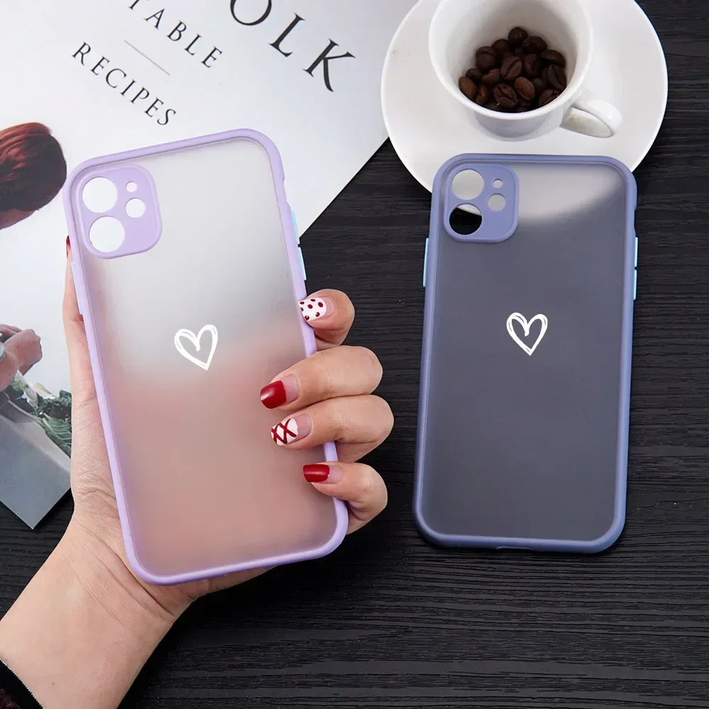 

Cute Simple Love Heart Phone Case for iPhone 16 15 14 13 12 11 Pro Max Mini 7 8 Plus X XS SE Shockproof Matte Hard Cover Fundas