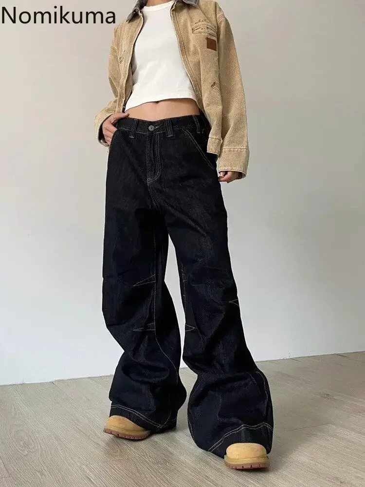 

2024 New Bottoms Streetwear Jeans for Woman Vintage Y2k Wide Leg Pants Casual Chic Denim Trousers Straight Korean Pantalon Femme