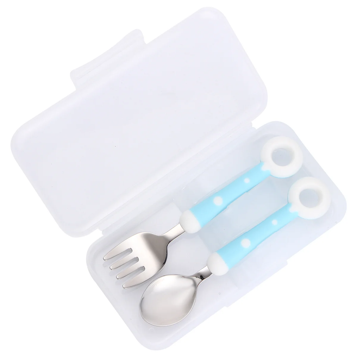 

1Set Kids Tableware Stainless Steel Fork Spoon Toddler Feeding Utensils Cartoon Design Special Handle Portable Case