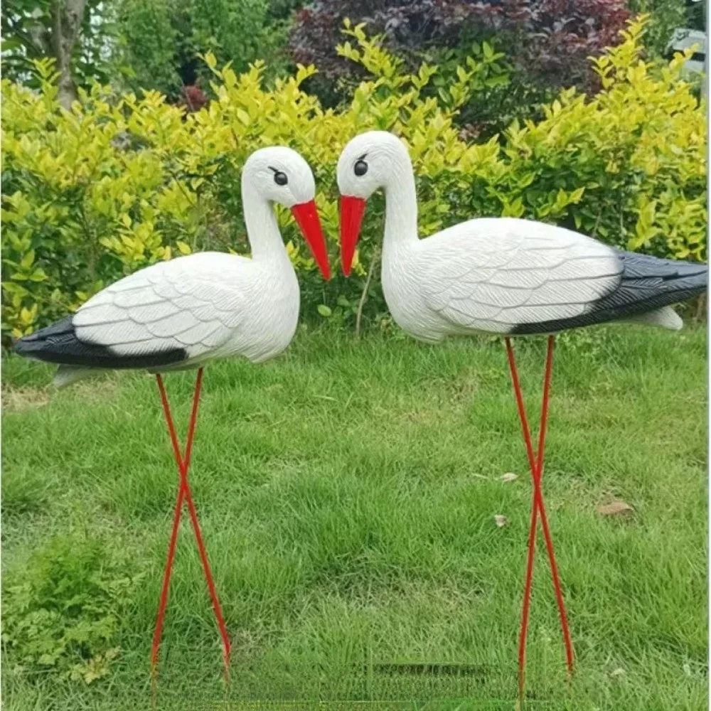 White Crane Garden Sculpture Detachable Wire Feet Lightweight Crane Statue Lifelike White Crane Figurine Outdoor Yard Decoration
