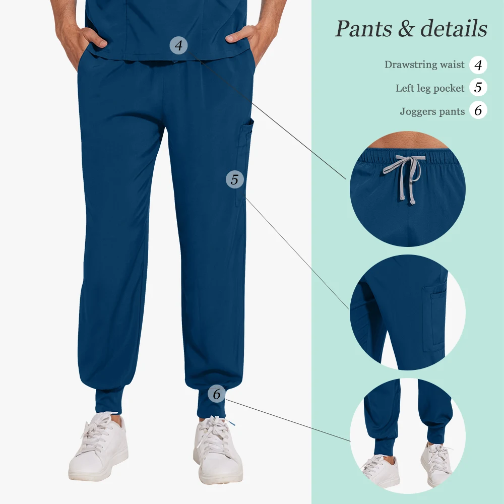 Man and Women's Solid Color Scrub Sets Short Sleeve Top Pants Casual Uniform with Pockets Anti-wrinkle Surgical Uniform Workwear