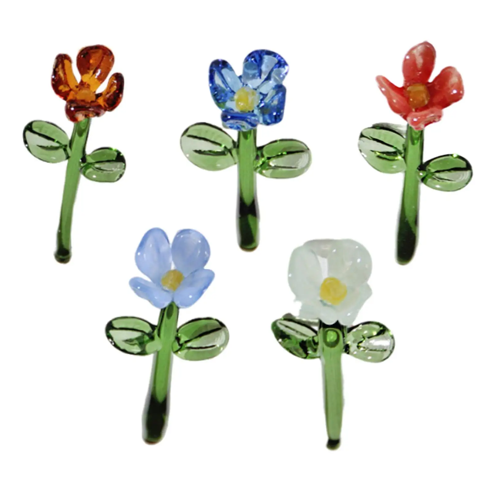 

Mini Glass Flower Home Decor Ornament Crafts Miniature Small Gifts Floral Figurine for Room Office Spring Indoor Wedding