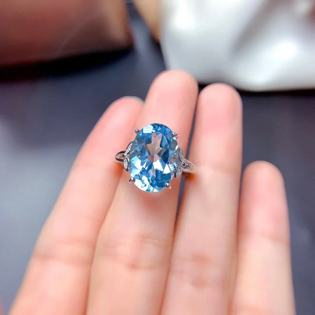 토파즈 반지 실버 925 천연 스위스 블루 원석 클래식 스타일의 여성 약혼 기념일 선물을 위한 고급 주얼리