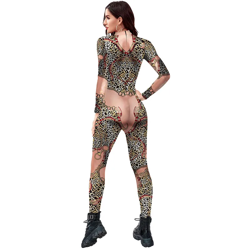 3D Printing Sexy Jumpsuit Women Halloween Slave Cosplay Costume Festival Bodysuit Spandex Elasticity Zentai Suit Catsuit