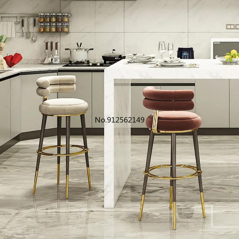 Italian Fabric High Dining Room Chairs Kitchen Stainless Steel Bar Chair Home Furniture Modern Minimalist Back Bar Chairs