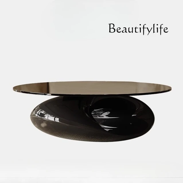 

Italian minimalist coffee table high-light paint round small apartment home living room designer tempered glass light luxury