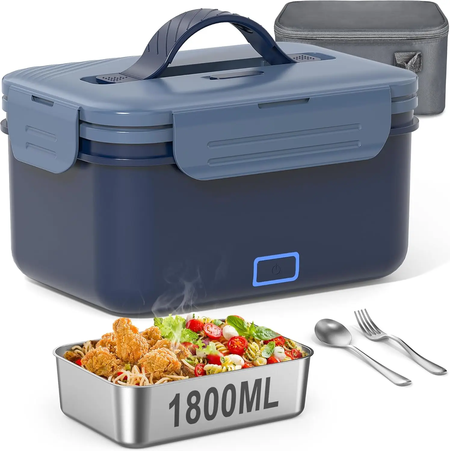 

1.8L Rechargeable Heated Lunch Box, Portable Self-Warming Food Container for Car/Office Use