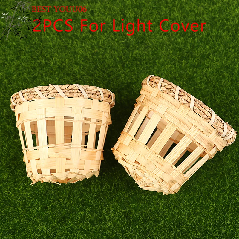 Hot 2Pcs Lamp Shade Light Cover Shades Chandelier Drum Woven Cage Bulbceiling Rattan Pendanttable Wicker Lamps Cottage Country