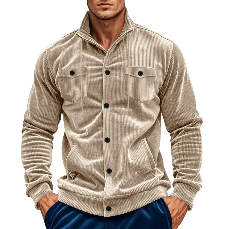 

2025 European and American high-end jacket, spring and autumn standing collar, European cotton velvet, Amikhaki retro multi pock