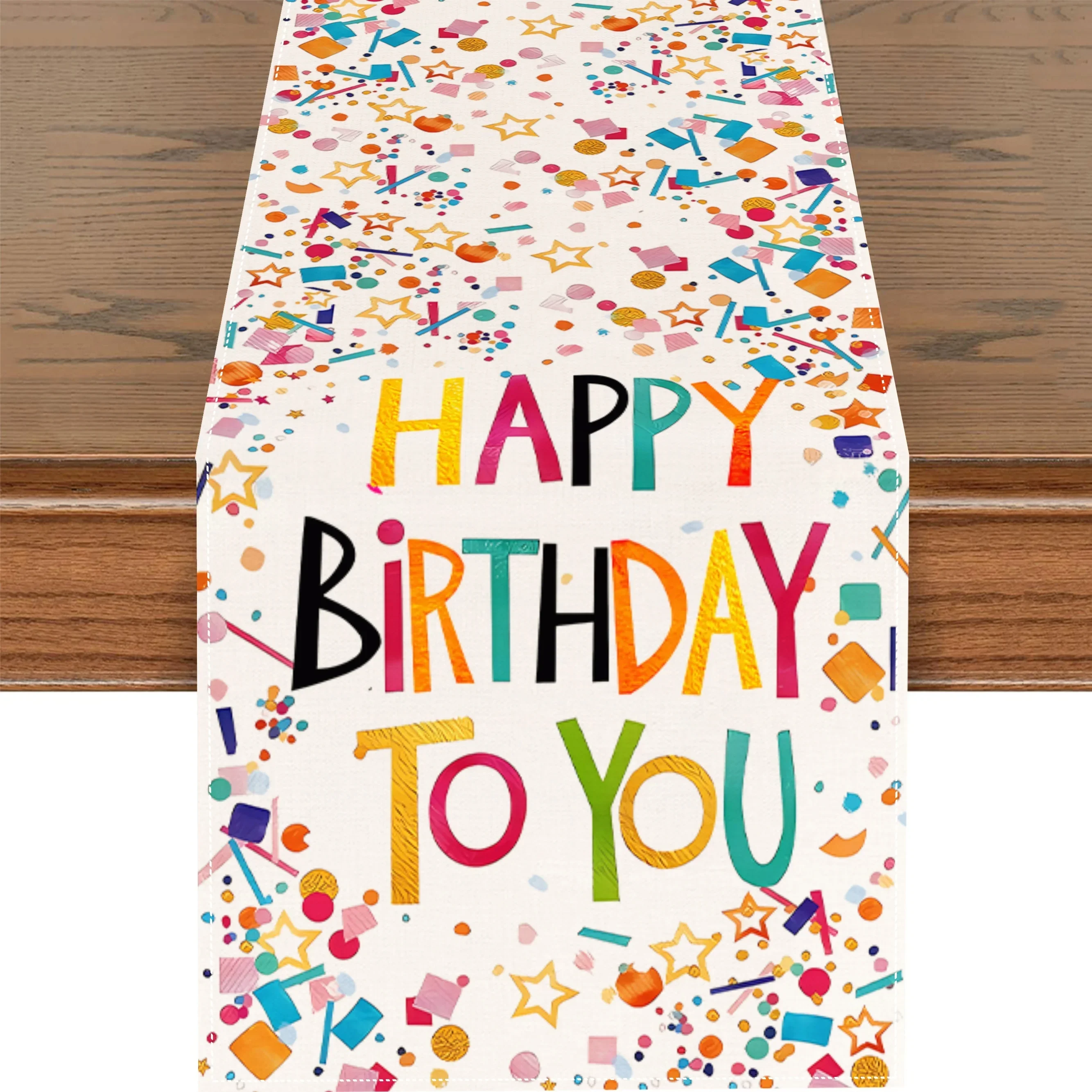 1Pc Festive Table Runner White Happy Birthday To You Confetti Print Table Cover For Party Celebration Desktop Decoration Tableto