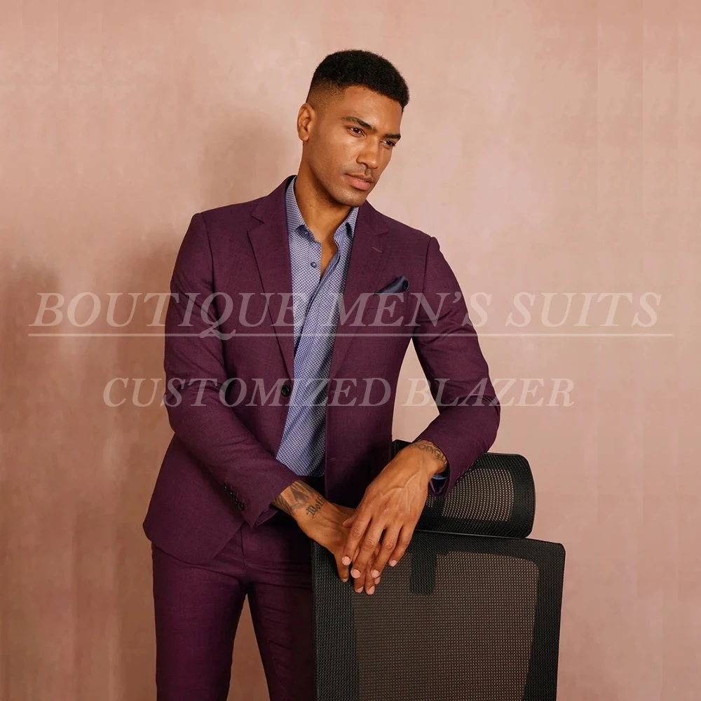 

KSDN Solid Color Men's Suits Elegant Single Breasted Notch Lapel Slim Fit Male Clothing Formal Customzied 2 Piece Jacket Pants