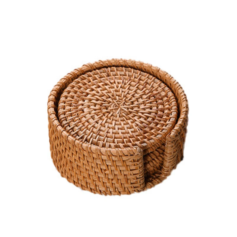 1PC Natural Rattan Hot Pad Household Kitchen Bamboo Insulation Mat Dining Table Tea Table Round Cup Mat Set Restaurant Coasters