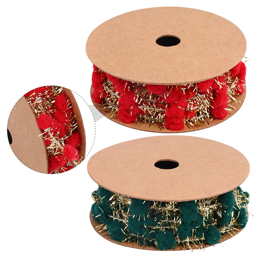 

2 Rolls Glitter Pom Pom Ribbon Shiny Decorative Ribbon for Christmas Tree Party Wedding DIY Crafts Wrapping Gift