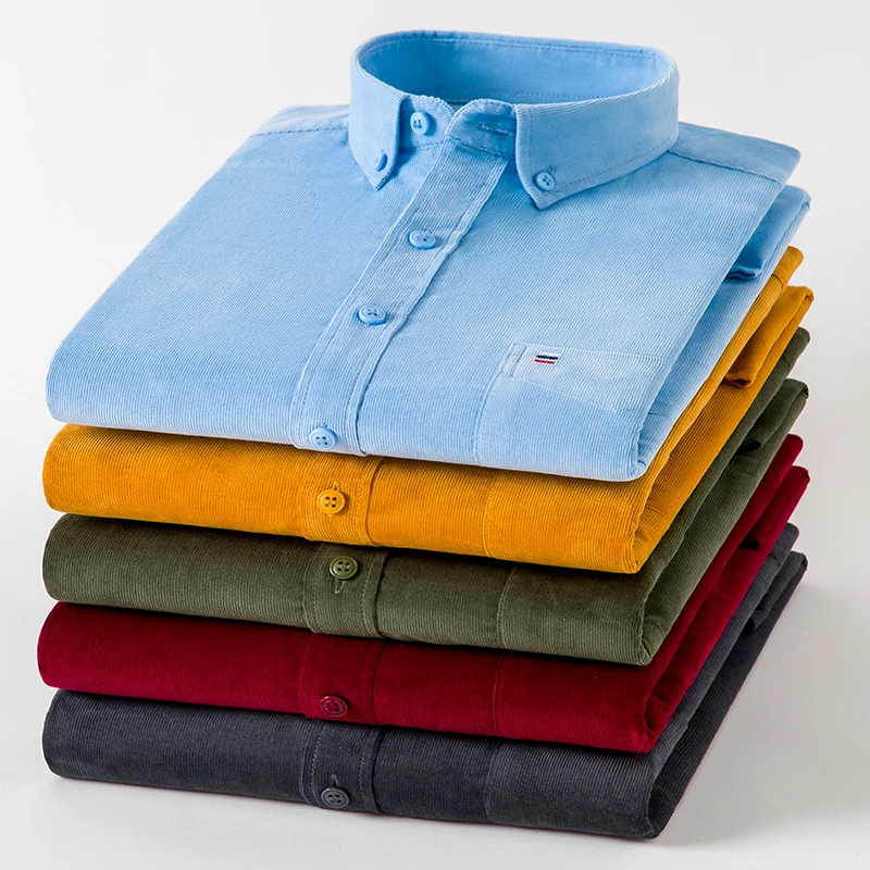 100% Cotton Plus Size 7XL Corduroy Shirt Mens Casual Long Sleeve Regular Fit Business Dress Shirts For Male Comfortable Pocket