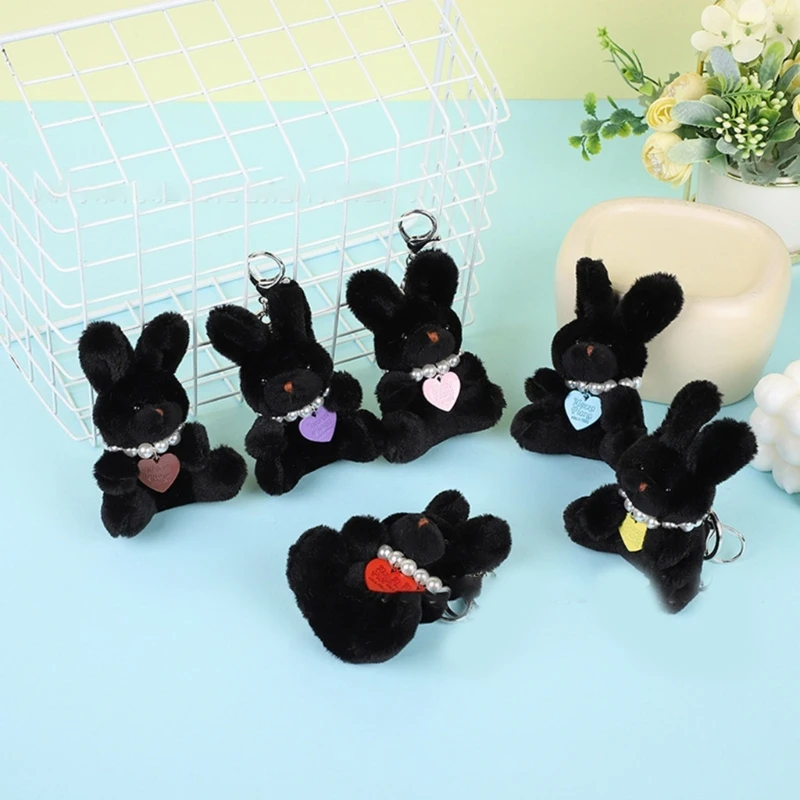 Porte-Clés en Peluche avec Pendentif Lapin Noir, Breloque, Jouet Coloré, Décorations