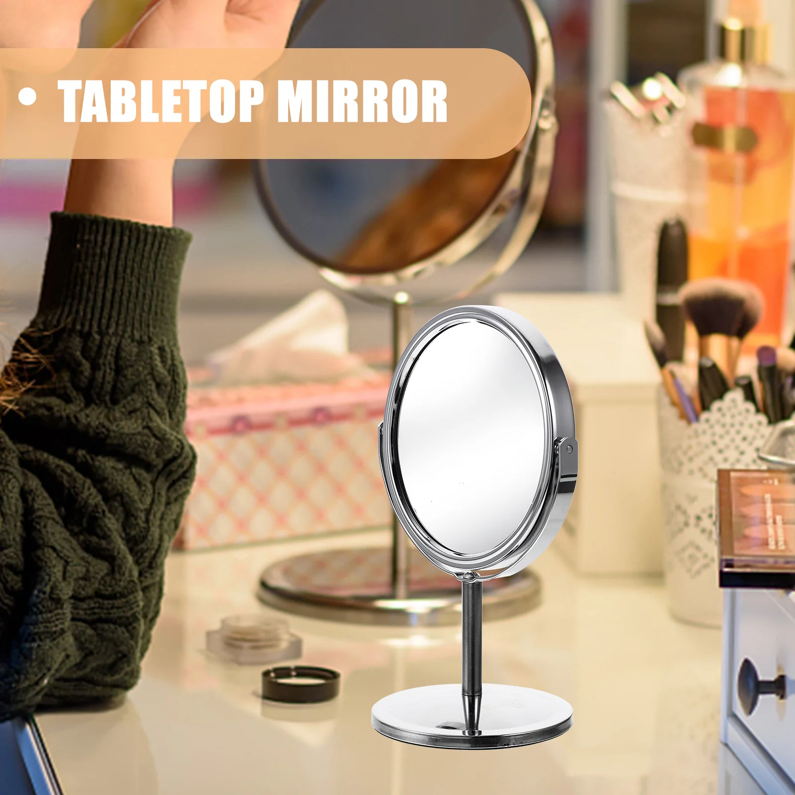 

Desktop Vanity Mirror 4 Inches Silver Double sided Rotating Round Classic Makeup Mirrors Tabletop Personal Cosmetics Mirror