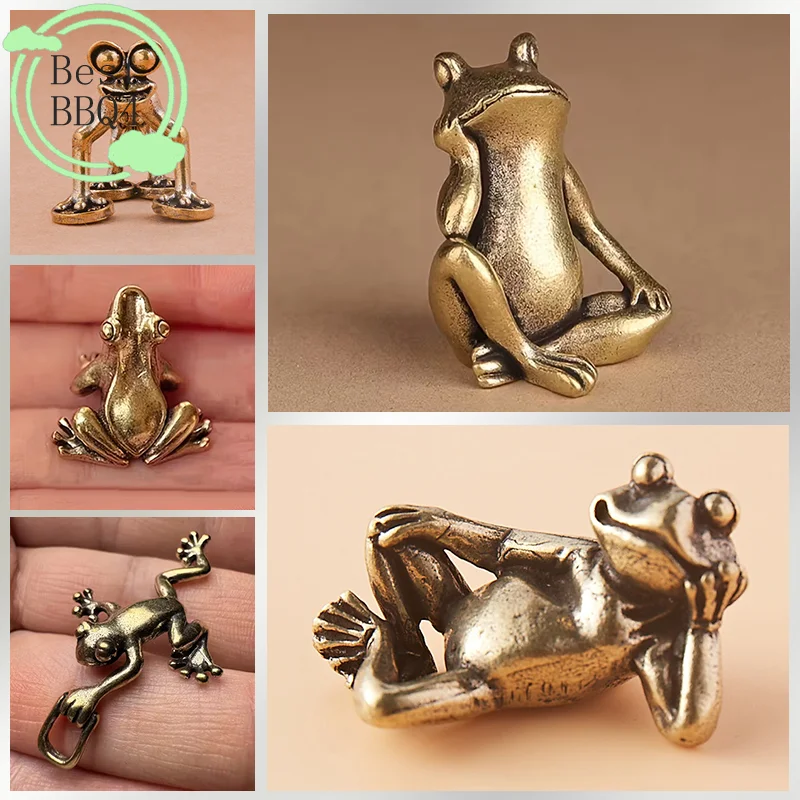 (BBQ4) Statue de grenouille vintage en laiton, décoration de grenouille, pose contemplative charmante, ornement de bureau, figurine de thé, décoration pour la maison et le bureau