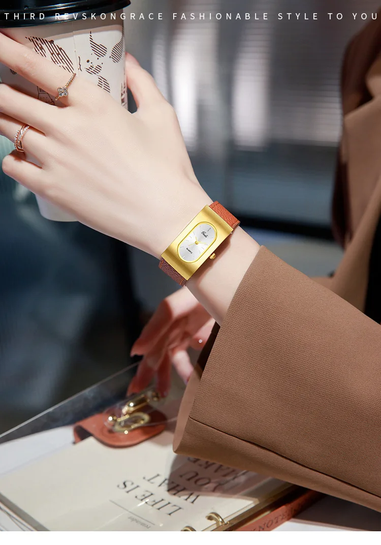 Fashion Gedi Top Brand Quartz Luxury Clock Rectangle Square Dial Orologio Black Brown Leather Strap Vintage Reloj Ladies Watches