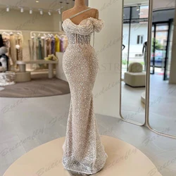 Elegant Beautiful Evening Dresses Fascinating Sparkling Beading Sexy Mermaid Off Shoulder Sleeveless Simple Prom Gown Customized