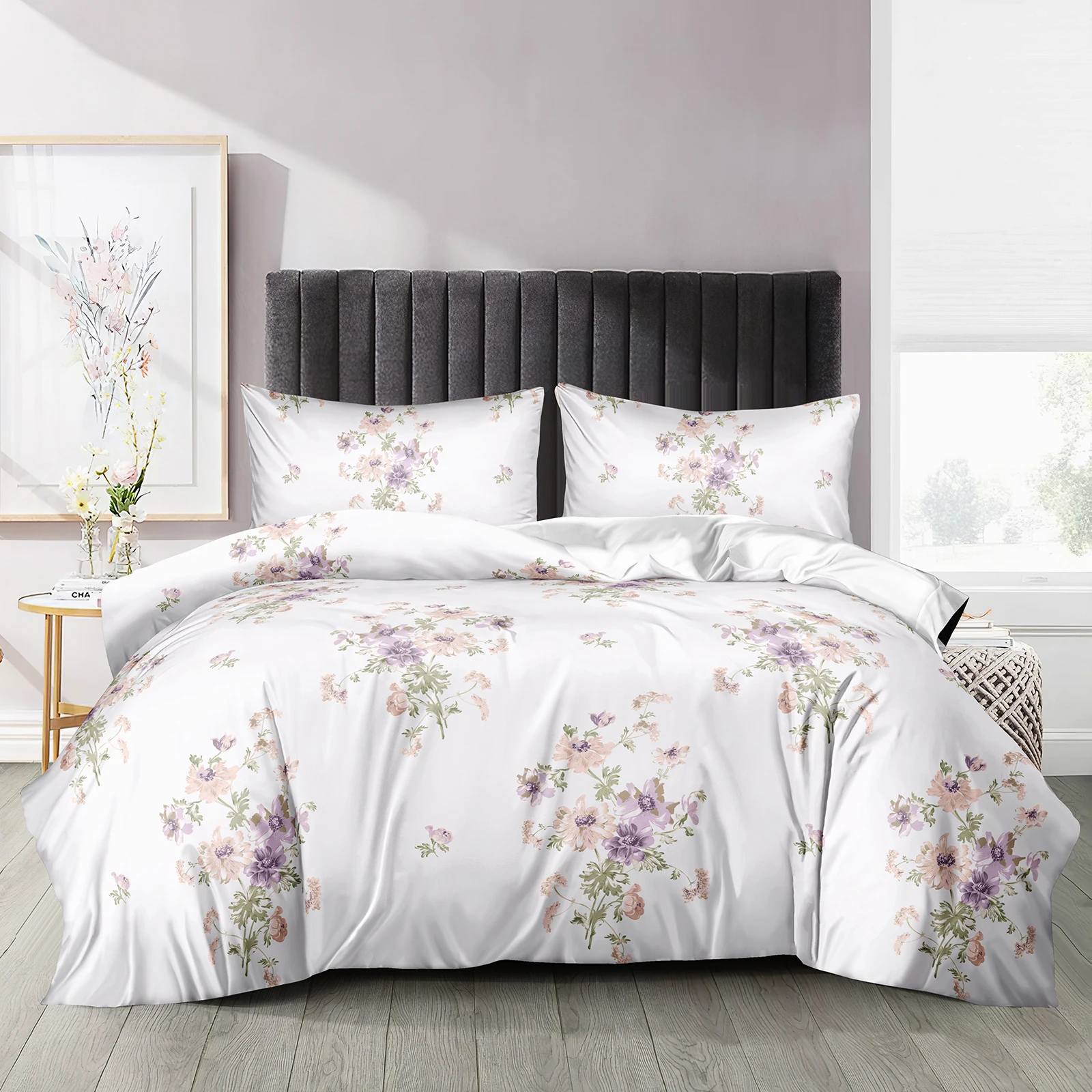 Flower Bedding Set Bouquet Flowers Duvet Cover Cottage Vintage Duvet Set Woman Girls Floral Bedding Set