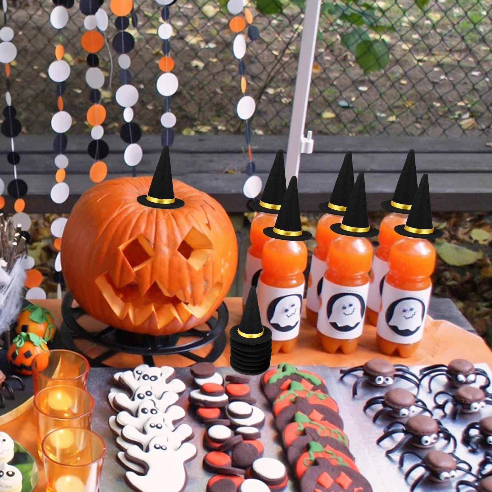 

12Pcs Miniature Witch Hat Wine Bottle Ornament for Halloween Decorations DIY Accessory Party Supplies Hat