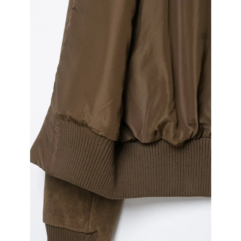 Damen-Jacke aus Wildlederimitat, Herbstkollektion, mit geripptem, hohem Kragen, Reißverschluss, langen Ärmeln und Taschen, kurze Vintage-Oberbekleidung. – Detail 24