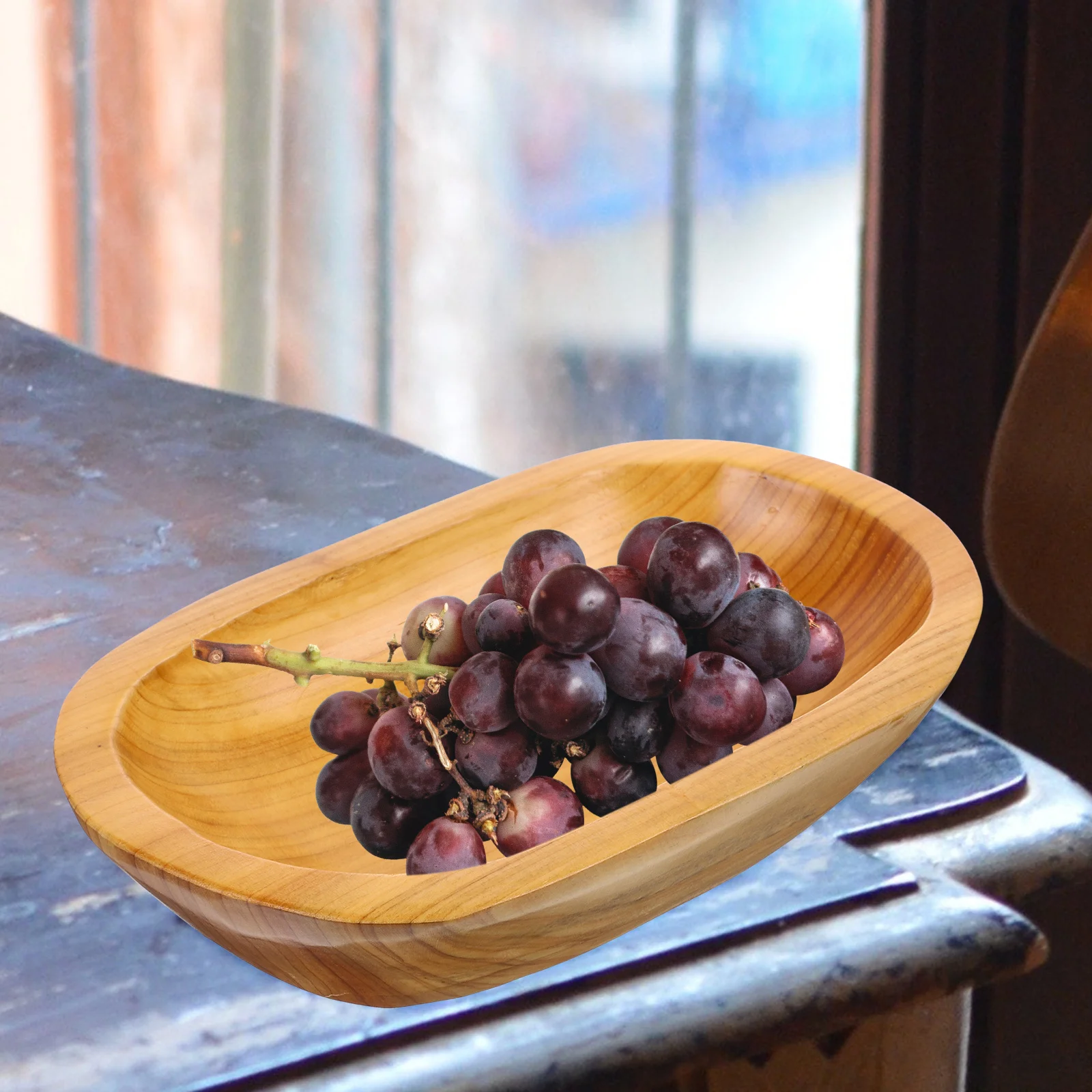 

Wood Fruit Serving Tray Mango Shape Large Capacity Food Display Tray Anti-Skid Wooden Decorative Fruit Plate