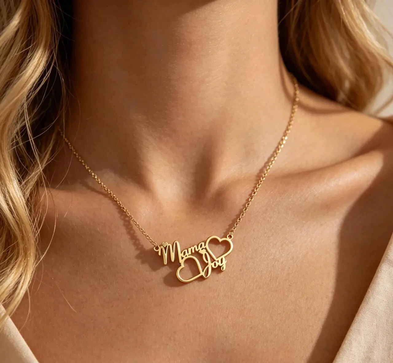 Custom Double Names Necklace Personalized Interlocking Hearts Choker Bespoke Couple Necklaces For Women Stainless Steel Jewelry