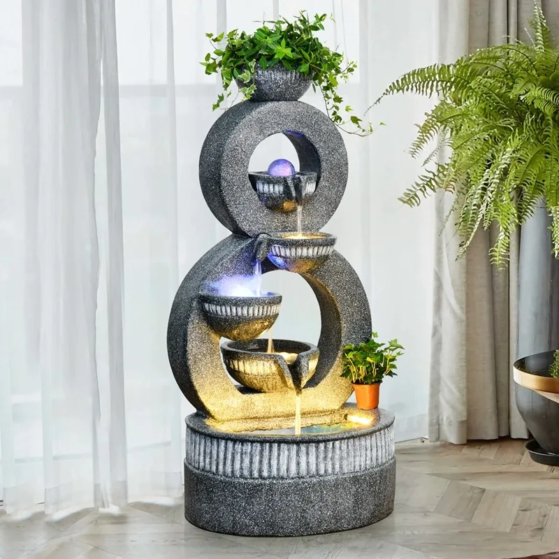 Large Outdoor Garden Decorative Resin Waterfall Pool Fountain Creative Water Feature with Lights