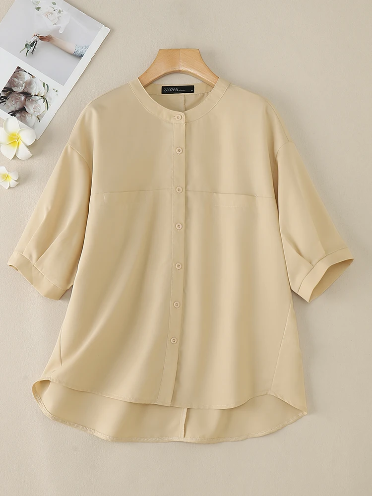 ZANZEA Summer Elegant O Neck Half Sleeve Blouse Women Shirt Casual Loose Tunic Tops Female OL Work Blusas Chemise Mujer Oversize