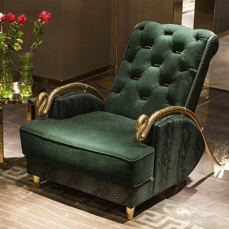 Green python pattern cowhide first layer matte leisure chair living room balcony