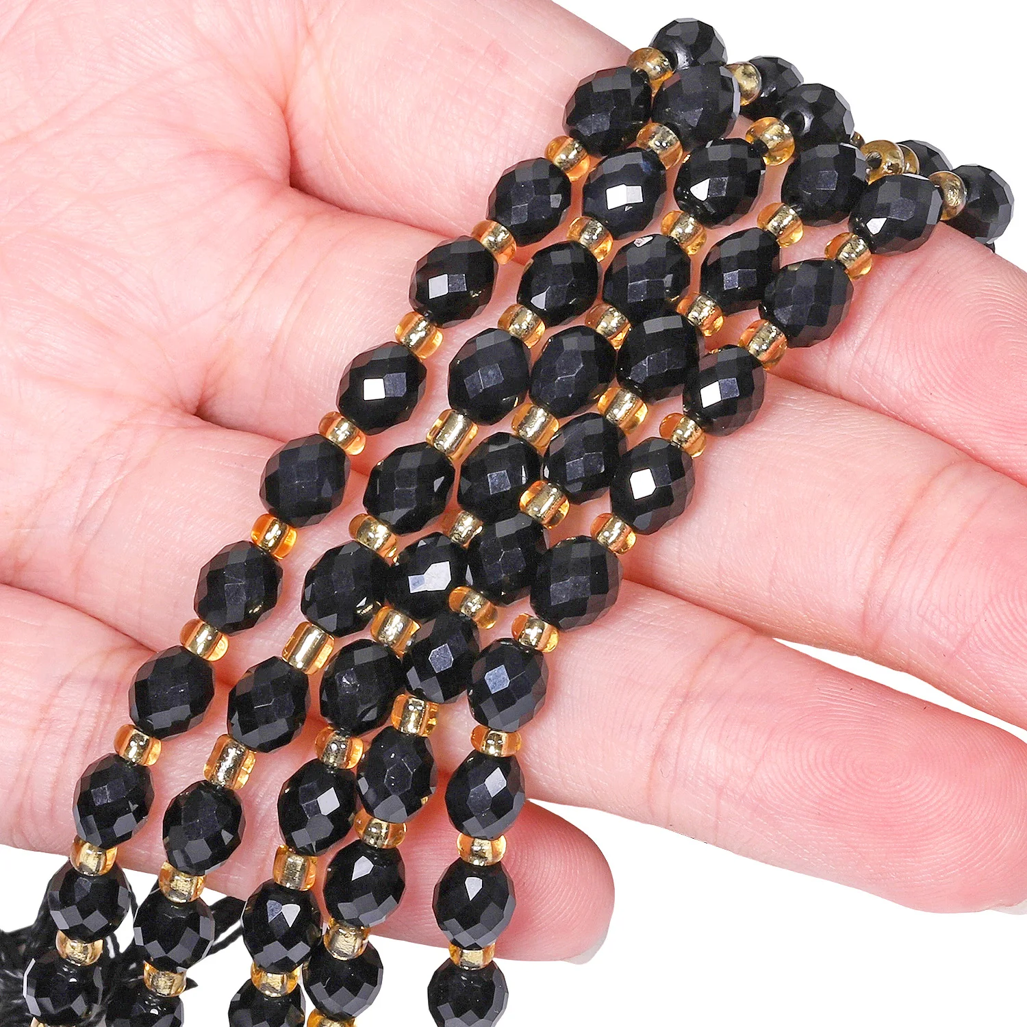 Natural Black Obsidian Stone Beads 5x6mm Faceted Oval Shape Beads Loose Spacer Beads for Jewelry Making Accessories