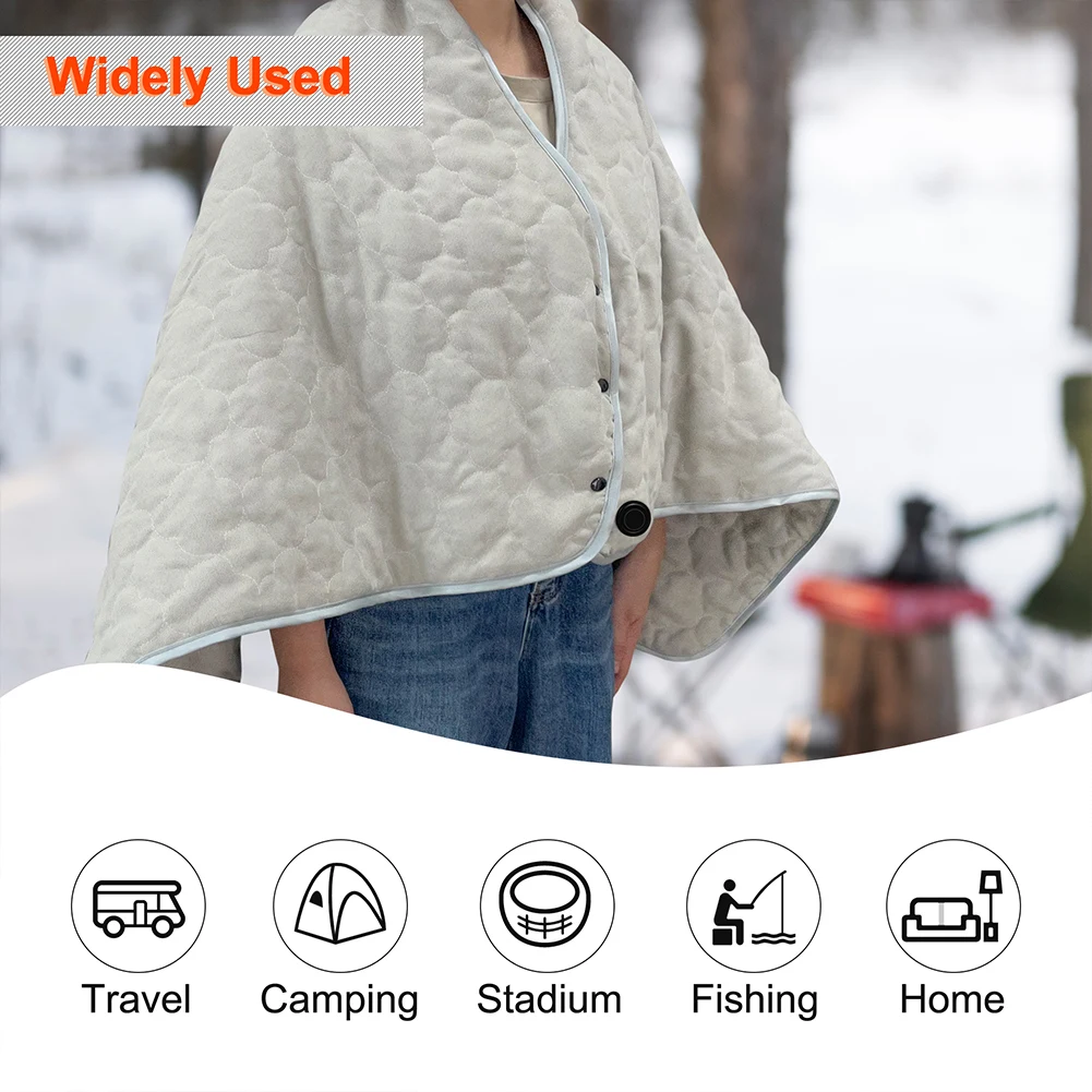 USB Heated Shawl Electric Heating Blanket 3 Heating Level Wearable Heated Poncho Throw Heated Throw Blanket for Camping Hiking