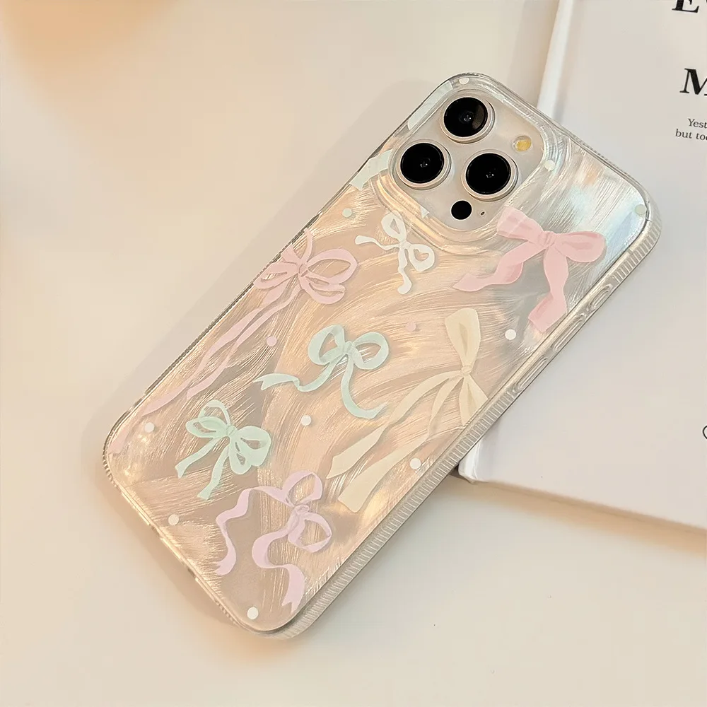 Cute colorful bow blingbling shiny cover for iphone 11 12 promax 14 plus 15 13 16 pro max plus butterfly phone case conque