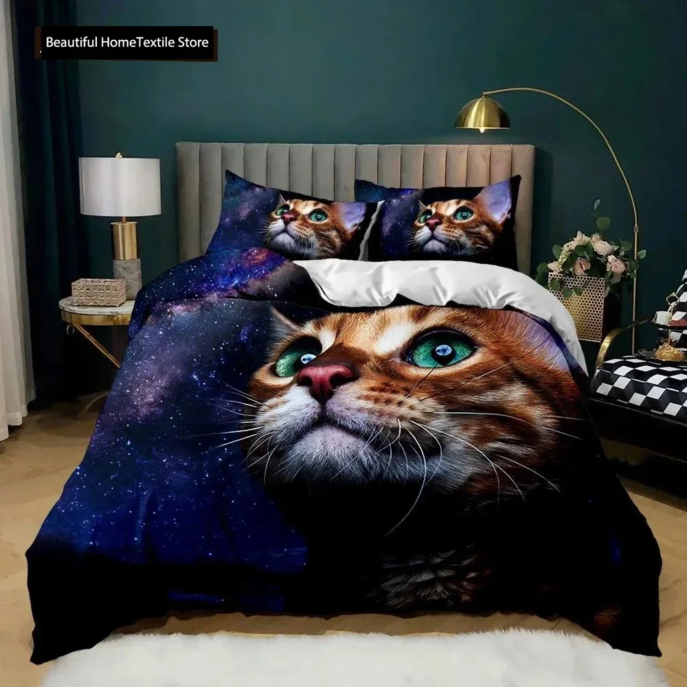 

Cartoon Cute Cat Head 3D NEW Duvet Cover Pillowcase Bedding Set Adult Boy Girl Bedroom Decoration Children Single Double Large