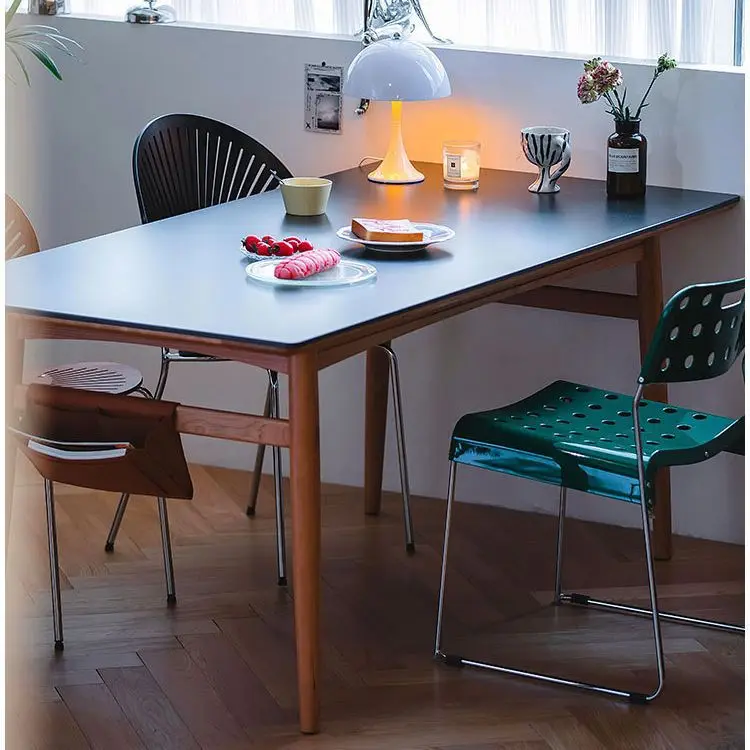 Solid wood rock slab dining table cherry wood household rectangular small apartment