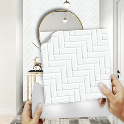 White Crystal Hard Film Tile Wall Stickers Waterpoof Self-adhesive Wallpaper Kitchen Bathroom Floor Wall Decor PVC Art Mural