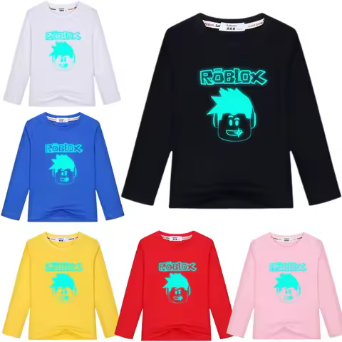 Luminous Version Roblox Thin Long Sleeved T-shirt Base Shirt Roblox Men's Women's Pure Cotton Clothes Autumn Top Decorative Item