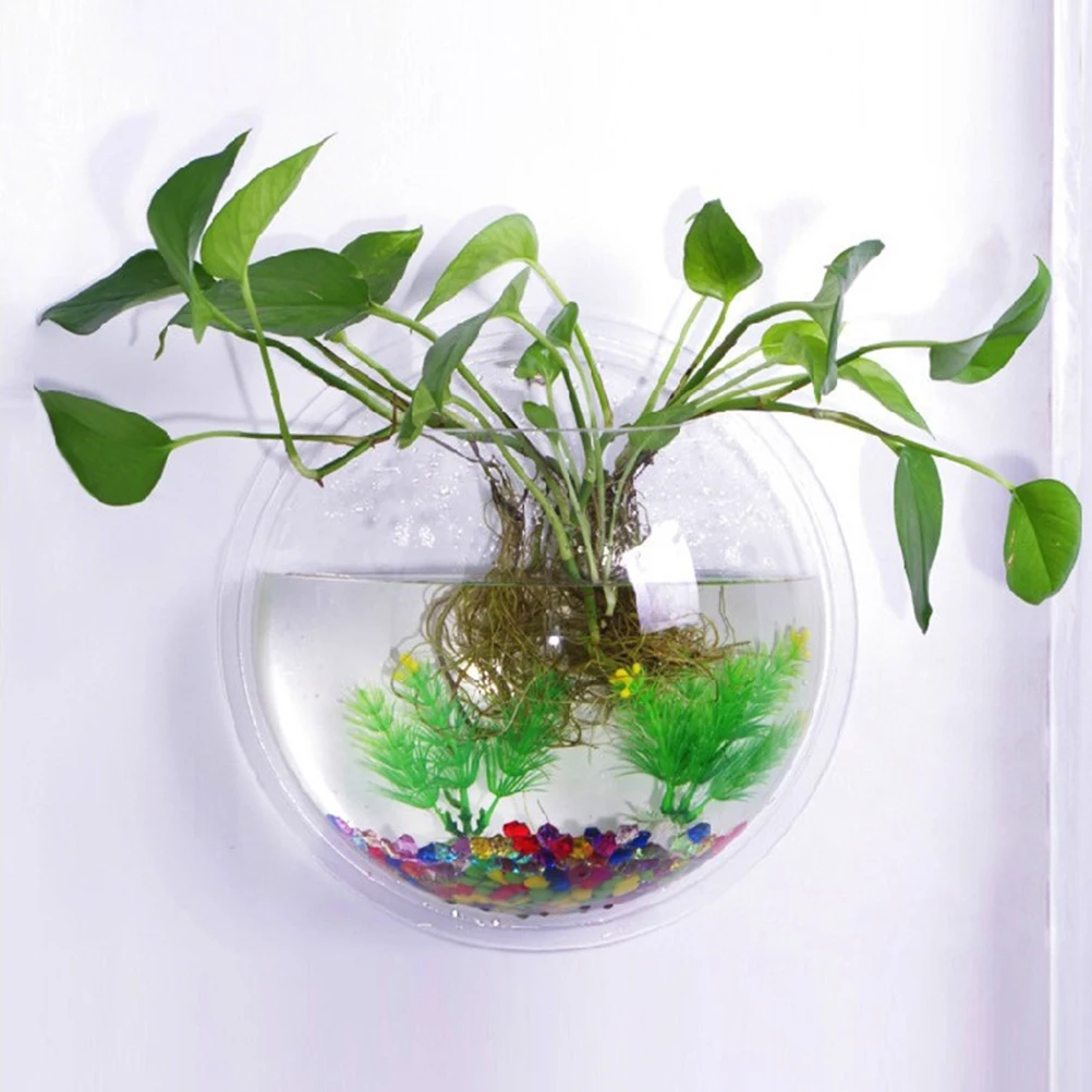 

Wall Mounted Fish Tank Acrylic Aquarium Clear Container Hanging Bowl Home Decor Space Saver Premium Material Fish Aquarium