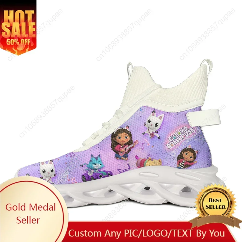 

Забавные кроссовки Gabbys Dollhouse High Top в стиле аниме и манга для мужчин и женщин, спортивная обувь для бега, кроссовки на шнуровке, сетчатая обувь, индивидуальный дизайн