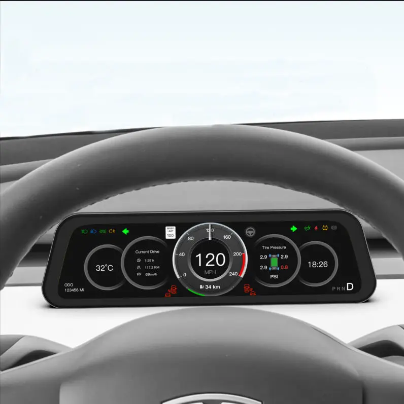Heads up display para tesla modelo 3 y painel digital carplay android auto 9.66 Polegada tela ips auto hud velocidade de energia