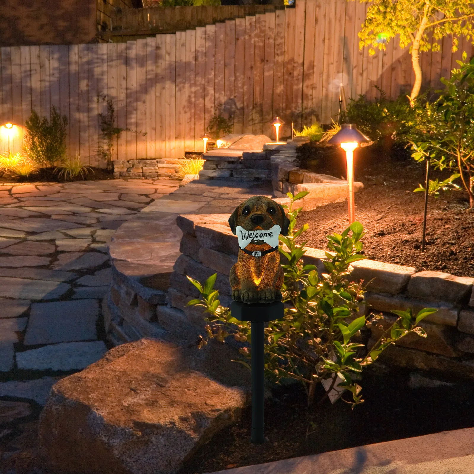 

Cartoon Welcome Sign Dog Shape Solar Yard Lights Lawn Stake Lamp LED Garden Decorative Outdoor Powered