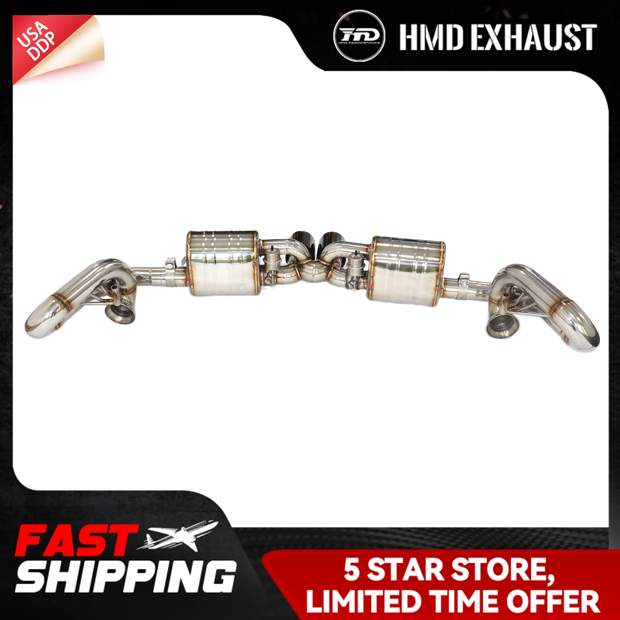 

HMD для Porsche 911 991 GT3 Ti/SS304 Выхлопная система Catback Вакуумный клапан Длительный срок службы Звуки хороший глушитель