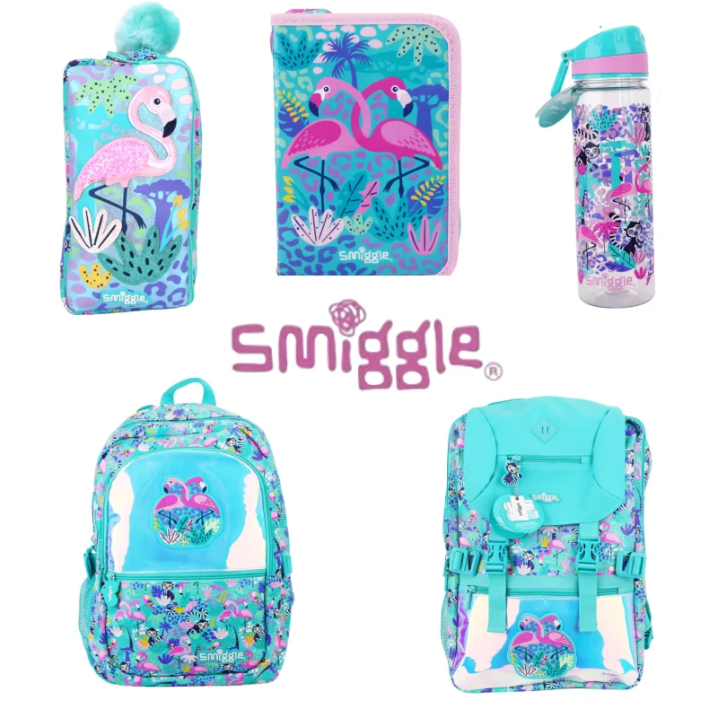 Origin Smiggle Green Flamingo School Bag Student Stationery Pencil Box Postman Backpack Water Cup Children birthday gifts