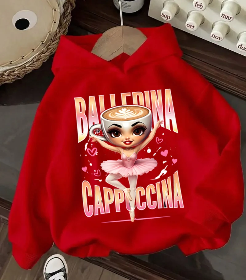 

Cappuccina Ballerina Italian Brainrot толстовки Harajuku свитшот для девочек осенние пуловеры с длинными рукавами детские повседневные топы с капюшоном