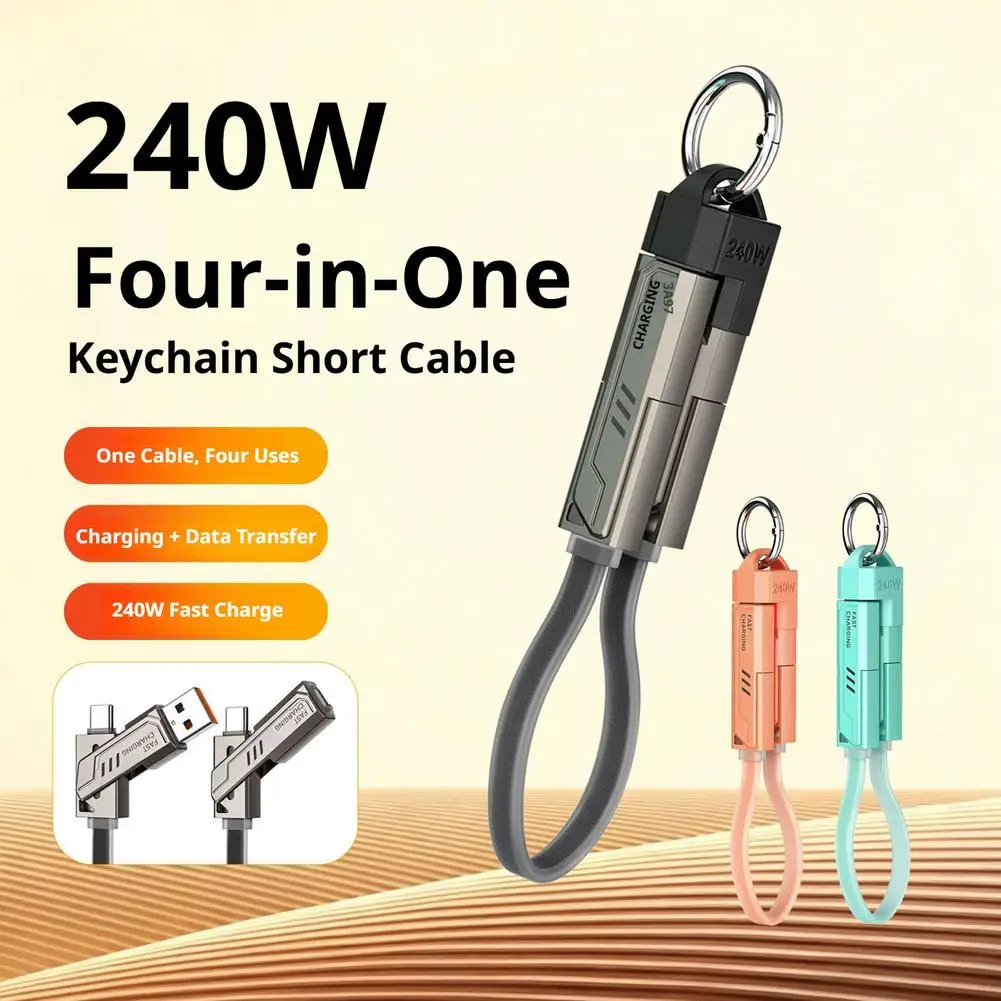 240W Keychain Fast Charging Cable 4 In 1 Type C Charger Cord For IPhone Huawei Mobile Phone Portable Versatile Minimalist