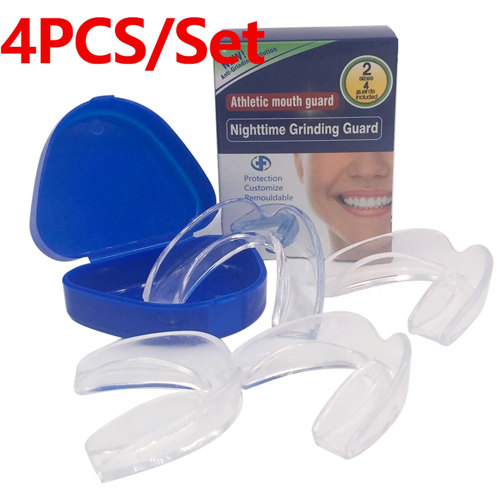 4pcs/set Mouth Guard with Storage Case For Anti Snoring Bruxism Mouth Guard Snoring Stopper Improve Sleeping Teeth Bruxism