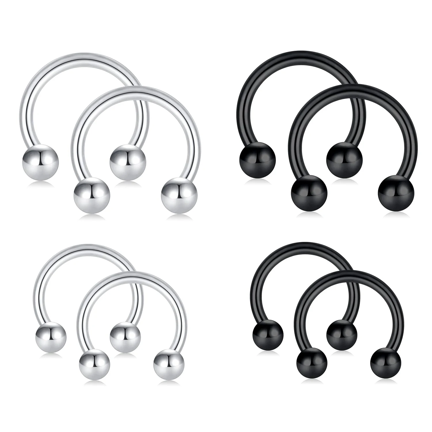 2Pcs 14G 16G 20G Horseshoe Septum Rings Surgical Steel Nose Body Piercing Jewelry Earring Hoop Eyebrow Lip Retainer 8mm 10mm