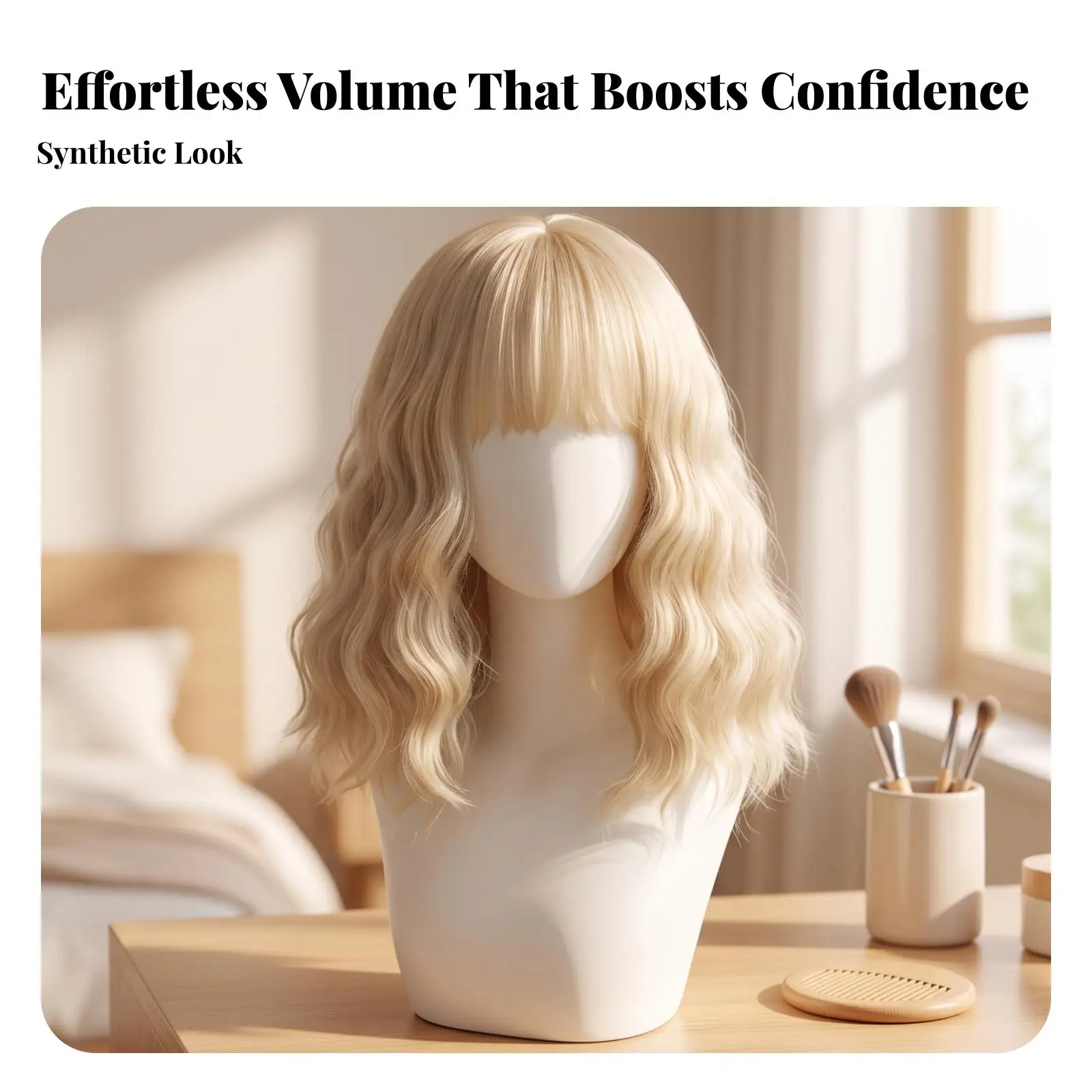Mixed Blonde Gold Curly Short Wig with Bangs Breathable Mesh Cap Lightweight 35cm Full Head Hairpiece for Styling Practice