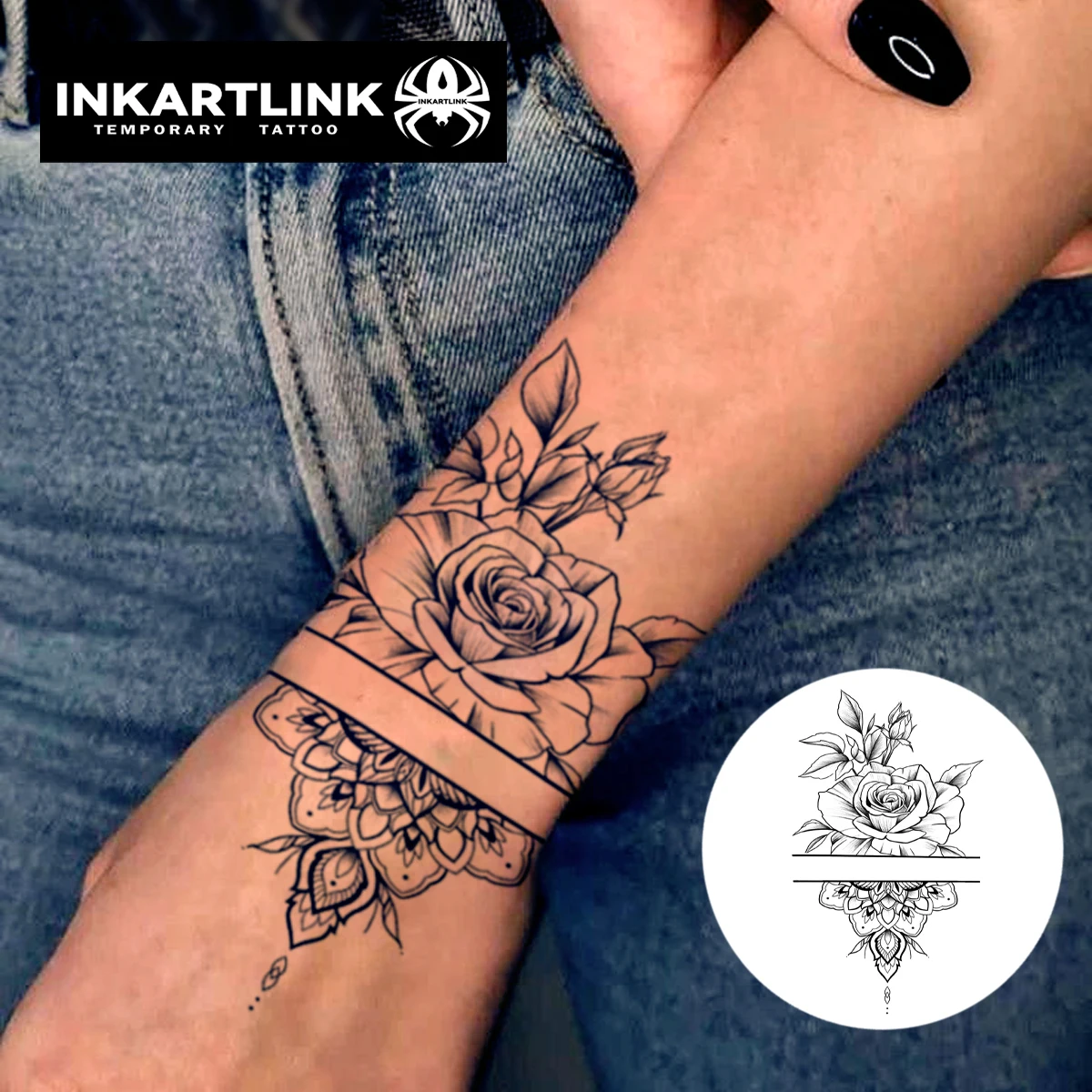 Flower Temporary Tattoo,Lasts To 15 Days New Technology Magic Waterproof Semi Permanent Sticker.